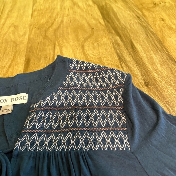 Knox Rose Blue Long Sleeve Peasant Embroidered Stretch Shirt Womens Size Large - Picture 5 of 9